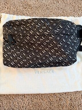 Versace Black Logo-Print belt bag